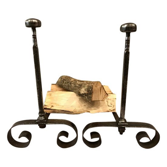 Antique Wrought Iron Andirons 19 th C