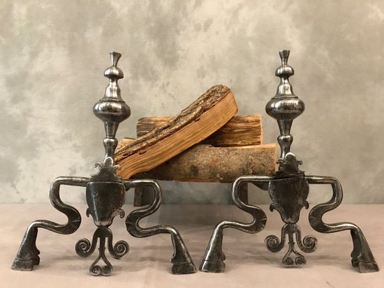 Pair Of Louis XIV Period Wrought Iron Andirons 17 th C