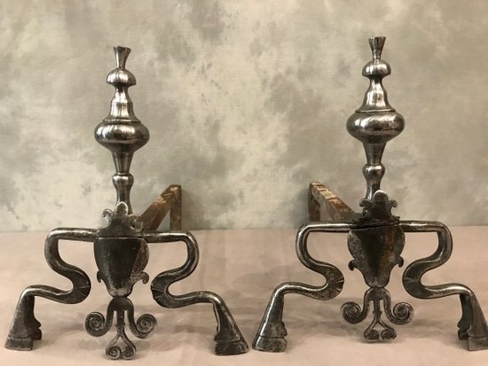 Pair Of Louis XIV Period Wrought Iron Andirons 17 th C