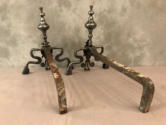 Pair Of Louis XIV Period Wrought Iron Andirons 17 th C