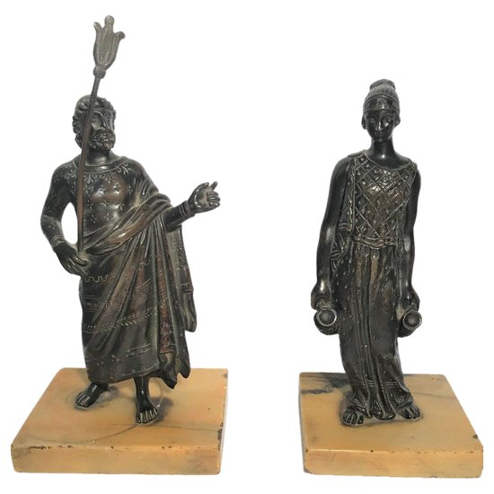 Deux bronzes XIXème siècle personnages de la Grèce Antique