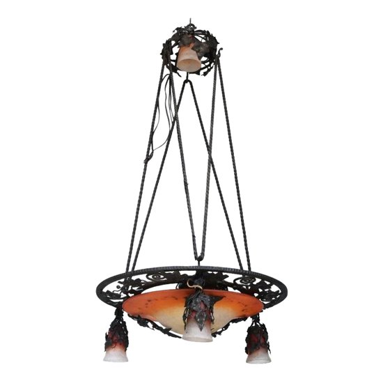 Lampadario da soffitto in ferro battuto con uva Art Déco 1930 Vasque Schneider