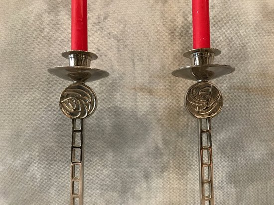 Pair Of Chrome Plated Metal Candle Holders About 1960