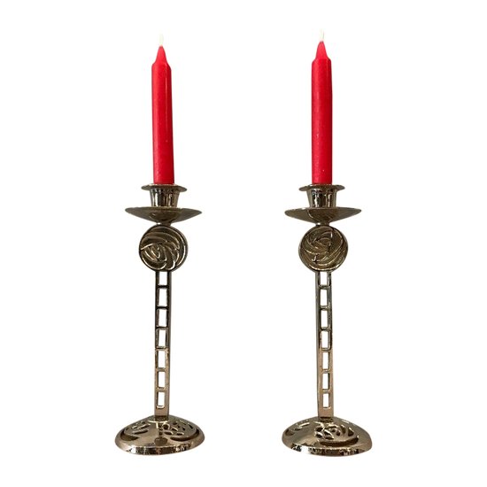 Pair Of Chrome Plated Metal Candle Holders About 1960