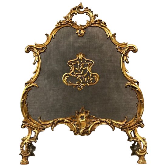 écran De Cheminée Ancien En Bronze D’époque 19ème De Style Louis XV