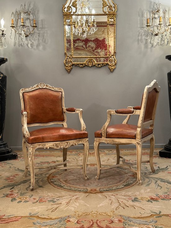 Pair Of Regency Style Lacquered Wood Armchairs 19th Century