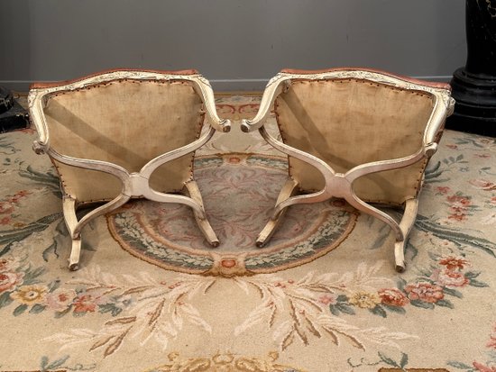Pair Of Regency Style Lacquered Wood Armchairs 19th Century