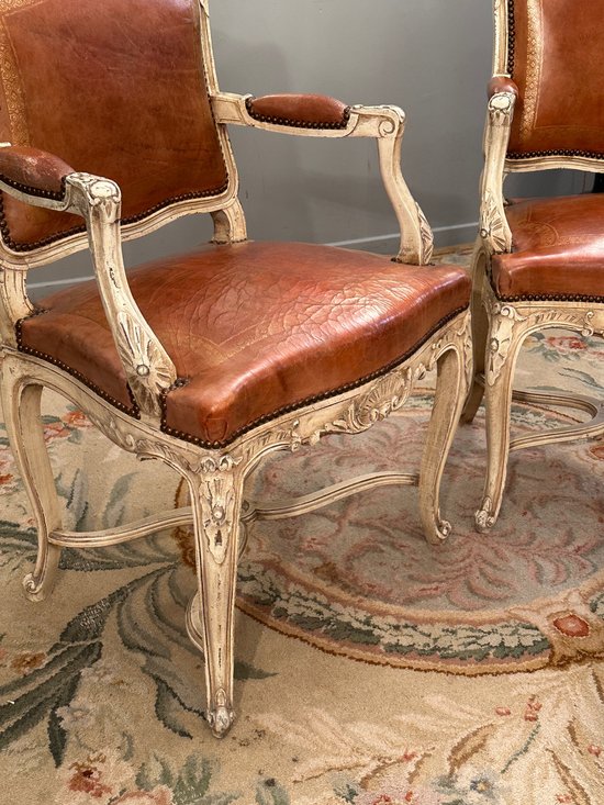 Pair Of Regency Style Lacquered Wood Armchairs 19th Century