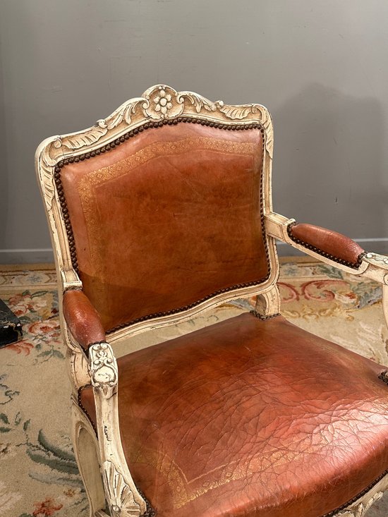 Pair Of Regency Style Lacquered Wood Armchairs 19th Century