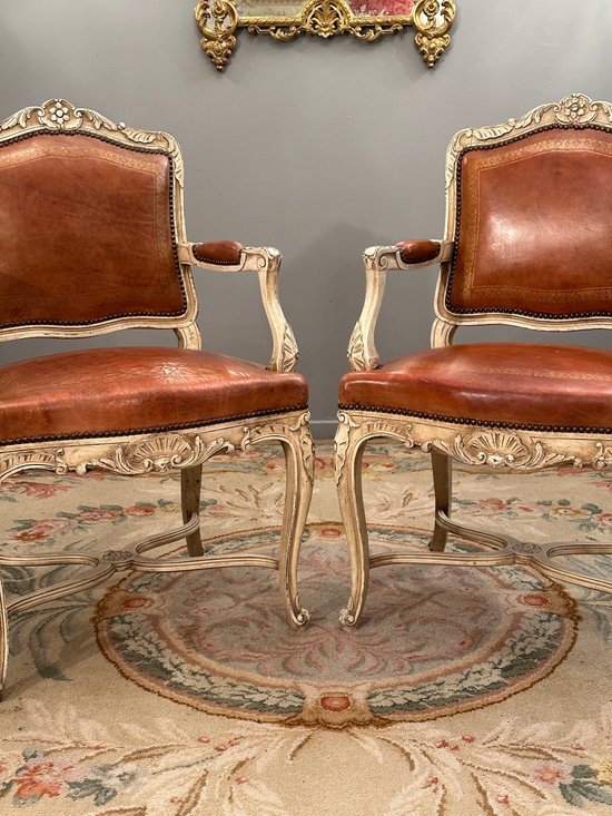 Pair Of Regency Style Lacquered Wood Armchairs 19th Century