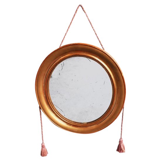 Miroir Louis-Philippe Rond En Bois Doré Au Perlé XIXème