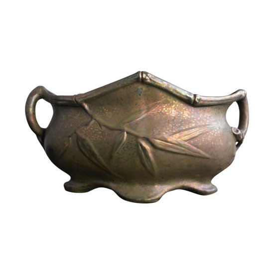 Art Nouveau Iridescent Earthenware Bowl In Bamboo By Aire-Belle In Vallauris