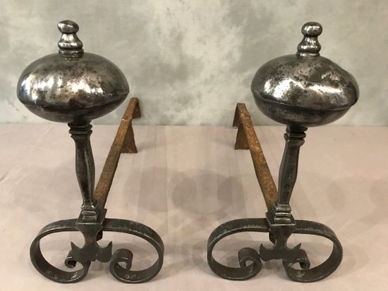 Antique Iron Andirons Late 17th Century