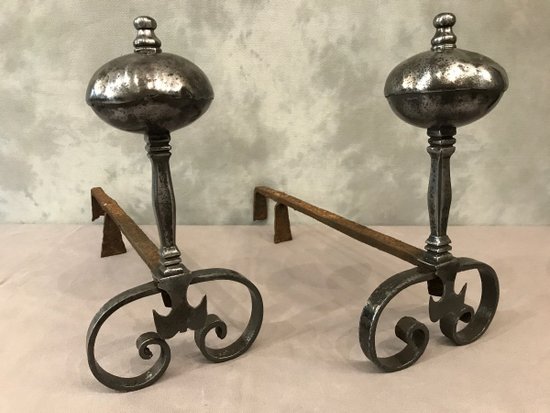 Antique Iron Andirons Late 17th Century