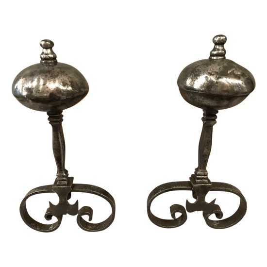 Antique Iron Andirons Late 17th Century