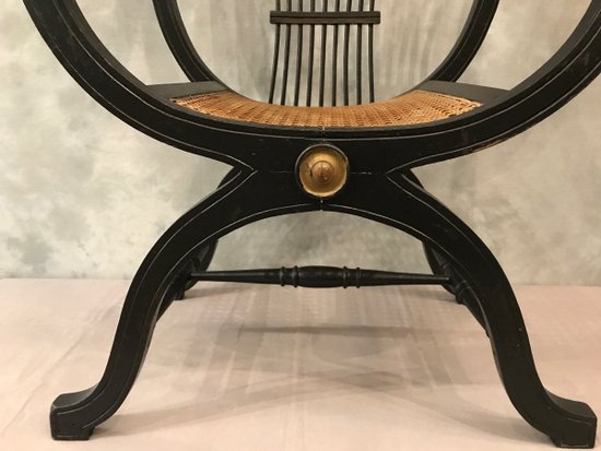 Fauteuil Dagobert Curule En Bois Peint D’époque 1900