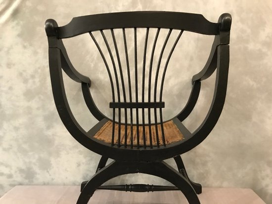 Fauteuil Dagobert Curule En Bois Peint D’époque 1900
