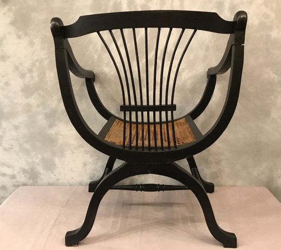 Fauteuil Dagobert Curule En Bois Peint D’époque 1900
