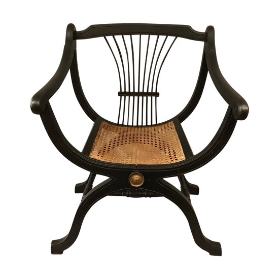 Fauteuil Dagobert Curule En Bois Peint D’époque 1900