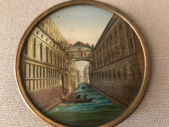 Miniature Petit Cadre Rond Eglomisé Décor De Venise D’époque 18 ème