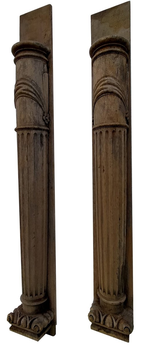 Pair Of Antique Columns 18th Century Woodwork Console Mantel Door Pedestal Scabellon Sellette