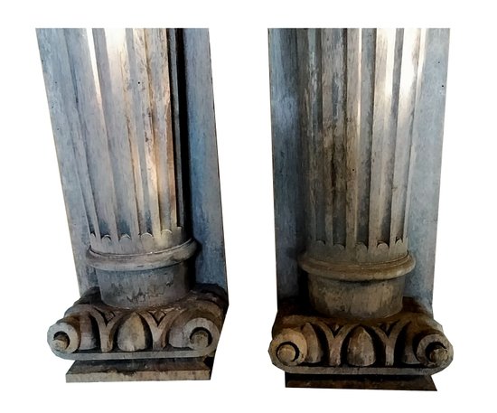 Pair Of Antique Columns 18th Century Woodwork Console Mantel Door Pedestal Scabellon Sellette