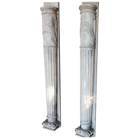 Pair Of Antique Columns 18th Century Woodwork Console Mantel Door Pedestal Scabellon Sellette
