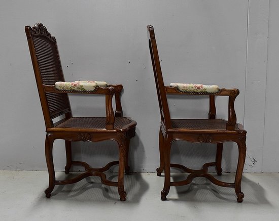 Pair of solid Walnut Caned Armchairs, Regency style - 1910 / 1920