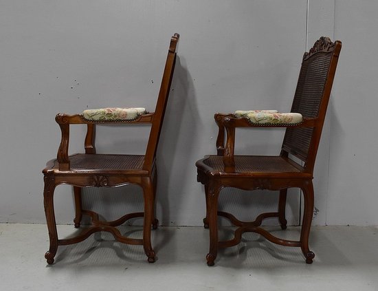 Pair of solid Walnut Caned Armchairs, Regency style - 1910 / 1920