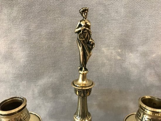 Double candlestick In Bronze Directoire Style 19th century
