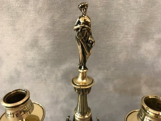 Double candlestick In Bronze Directoire Style 19th century