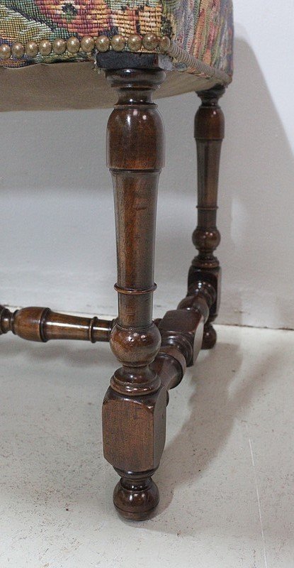 Tandem di sgabelli in noce massiccio, stile Luigi XIV - Fine del XIX secolo