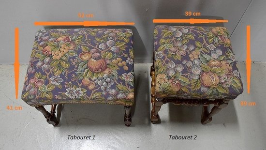 Tandem di sgabelli in noce massiccio, stile Luigi XIV - Fine del XIX secolo