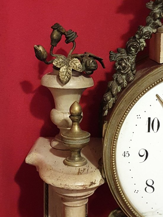 Louis XVI Clock, Patinated Wood And Bronze