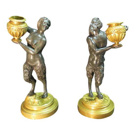 couple de faunes en bronze