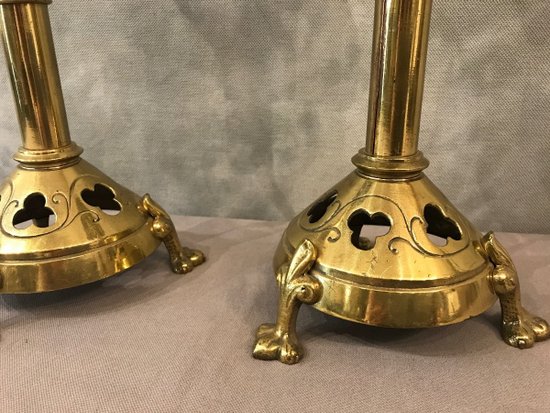 Coppia di vanghe per candele in ottone del XIX secolo