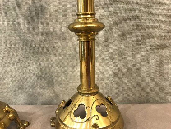 Coppia di vanghe per candele in ottone del XIX secolo