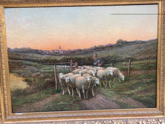 OLIO SU TELA, SCUOLA FRANCESE DEL XIX SECOLO, raffigurante UN GRUPPO DI PECORE E IL SUO CAPPACE, firmato V. VEZIEN