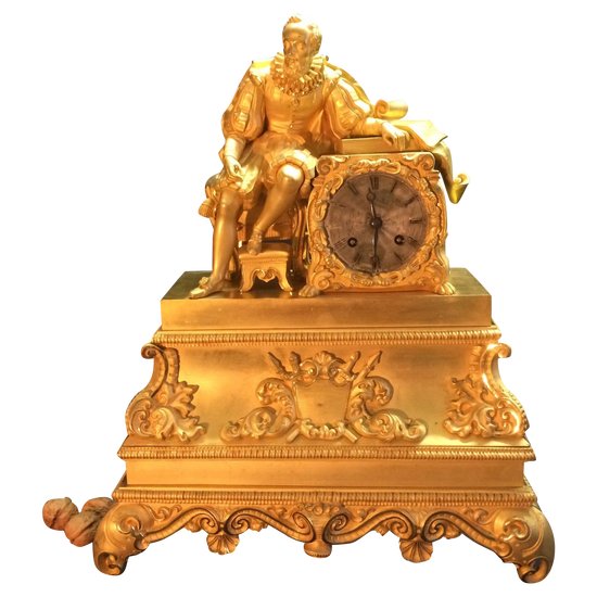 Royal" clock in gilded bronze, 44 cm high