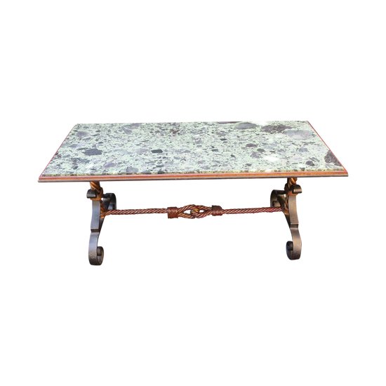 coffee table in gilded wrought iron and marble