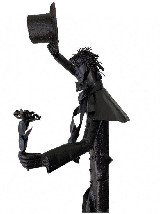 Iron Sculptures Of The Artist Jean Alexandre Delattre The Man With Flowers And The Man With Saxo.