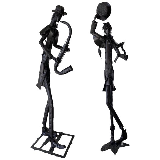 Iron Sculptures Of The Artist Jean Alexandre Delattre The Man With Flowers And The Man With Saxo.
