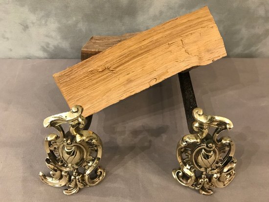 Small Antique Bronze Chenets Of 19th Century Louis XV Style