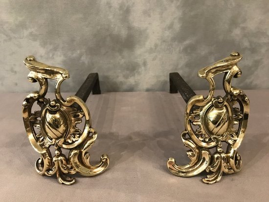 Small Antique Bronze Chenets Of 19th Century Louis XV Style