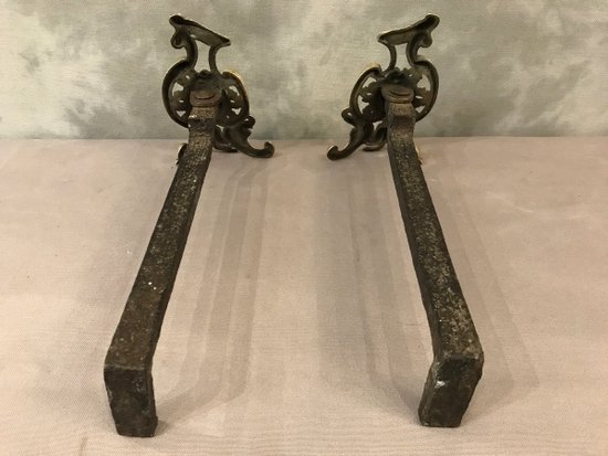 Small Antique Bronze Chenets Of 19th Century Louis XV Style