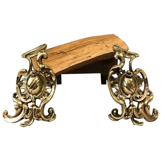 Small Antique Bronze Chenets Of 19th Century Louis XV Style