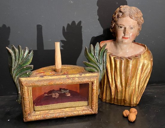 Busto reliquiario in legno dorato e policromo