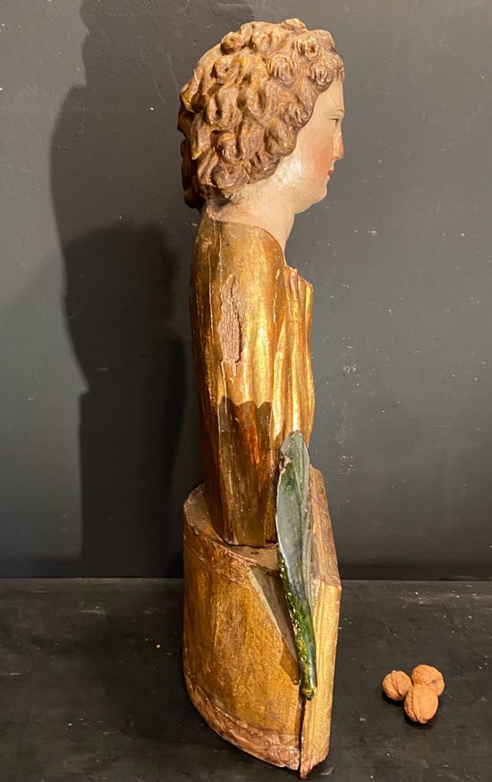 Busto reliquiario in legno dorato e policromo