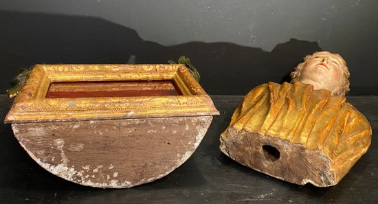 Busto reliquiario in legno dorato e policromo