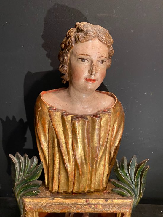 Busto reliquiario in legno dorato e policromo